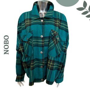NOBO Teal Plaid Button-Up Shacket | Brushed Flannel | Oversized Fit | Size XXL